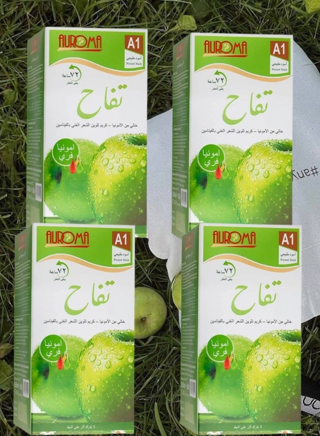 أوروما 4 قطع اوروما تفاح كريم تلوين الشعر خالي من الامونيا A1 أسود طبيعي 500 + 500 مل - Image 1